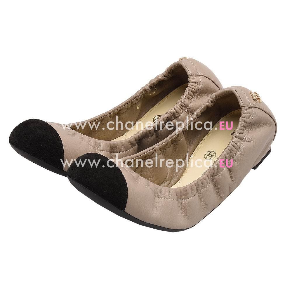 Chanel CC Logo Lambskin/Chamois Leather Doll Shoes (ApricotXblack) AG771714