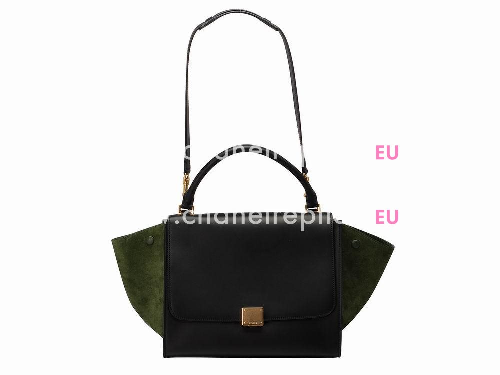 CELINE Medium Calfskin & Chamois Luggage Black/Dark Green CE492092