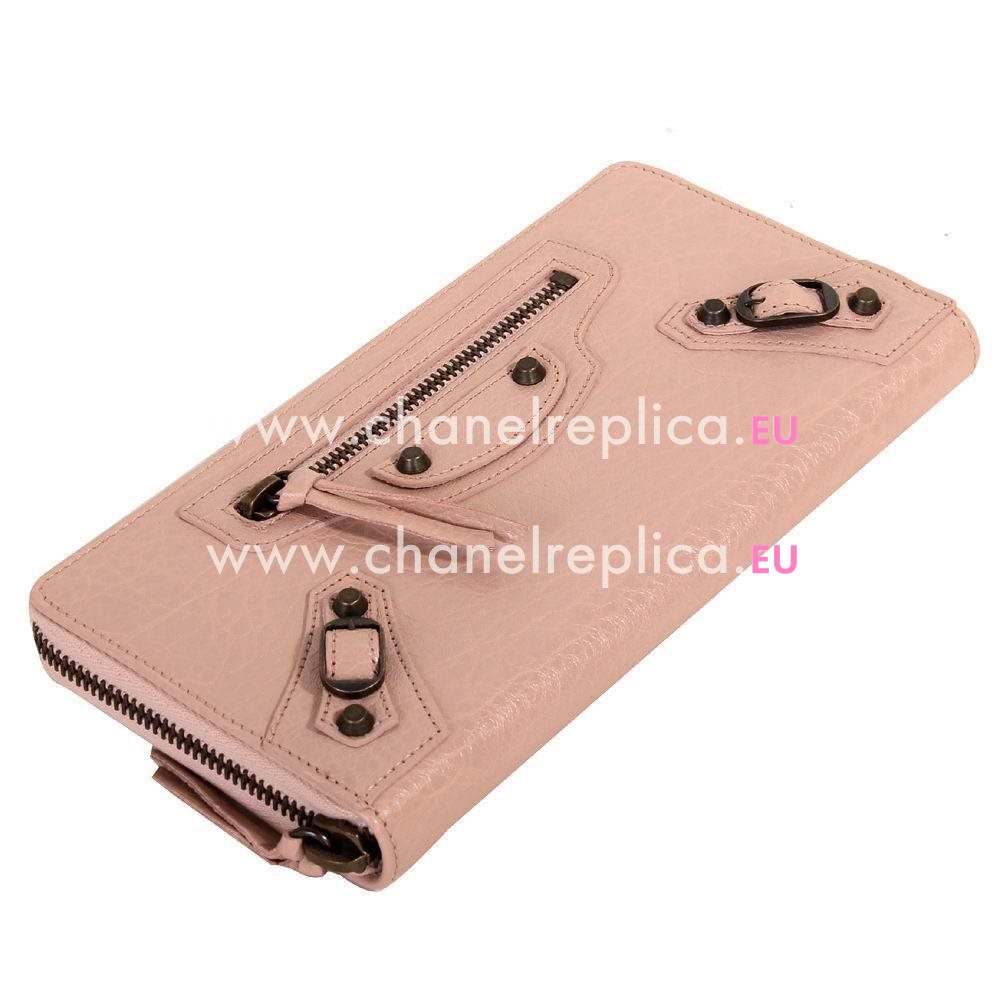 Balenciaga Portafog Lambskin Aged Brass Hardware Wallets Orange Pink B2065952