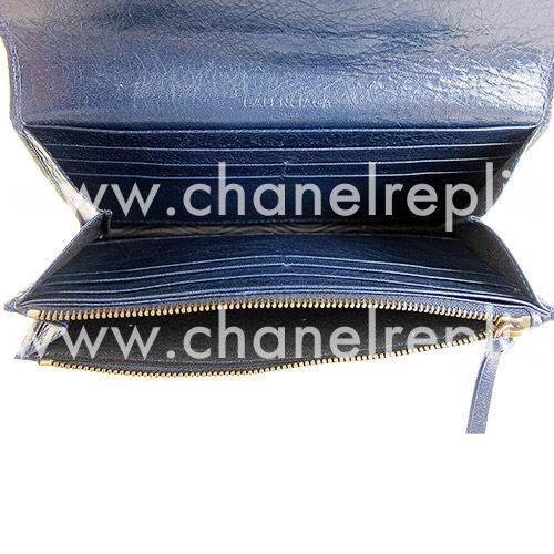 Balenciaga Giant Money Calfskinskin Aged Brass Hardware Wallets Deep Blue B2055119
