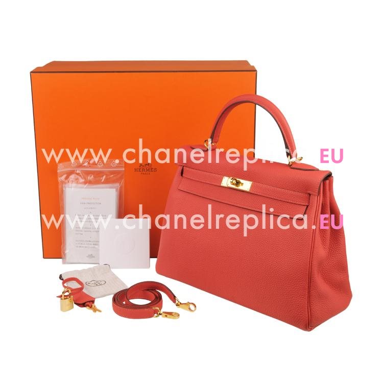 Hermes Kelly 32cm 2R Rouge Pivoine Togo Leather Gold Hardware Handbag HK1032TGP