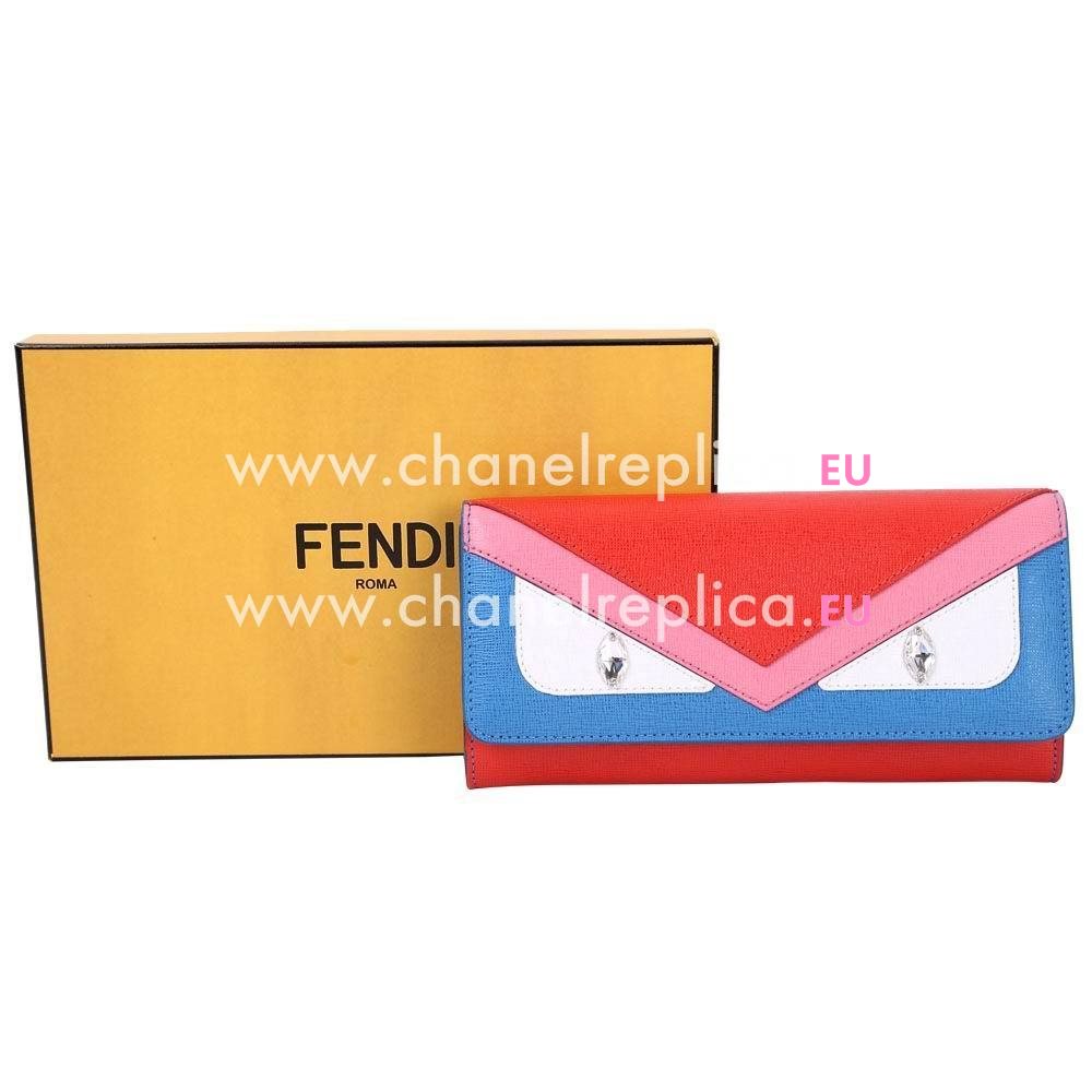 FENDI Monster Crayons Eye Cowhide Leather Wallets Pink/Blue F1548719