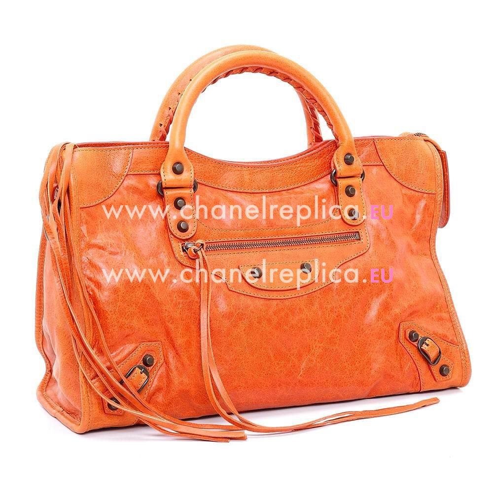 Balenciaga City Copper Button Lambskin Motorcycle Bag Orange B7021401