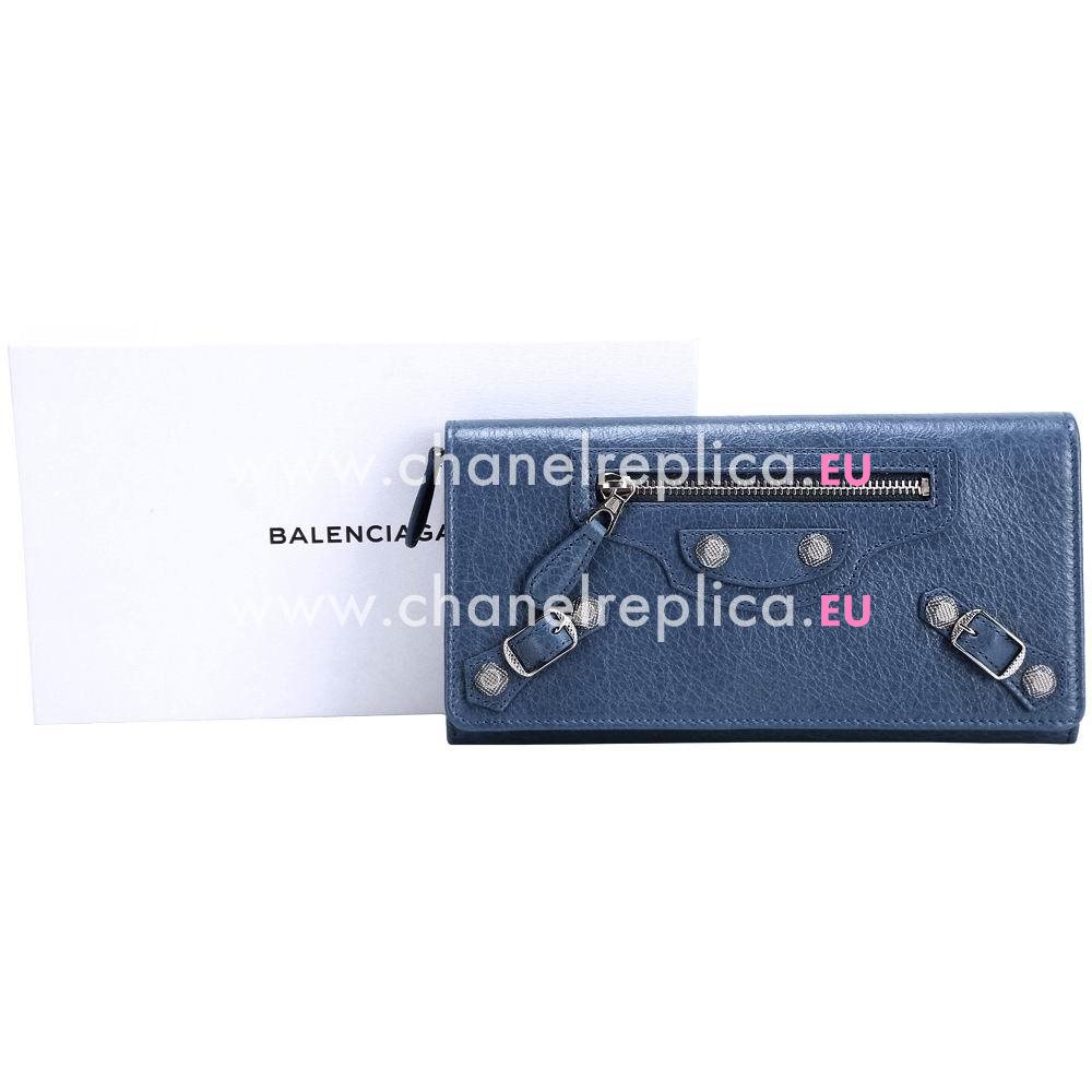 Balenciaga Giant Money Lambskin Silvery Hardware Wallets Blue B2055118