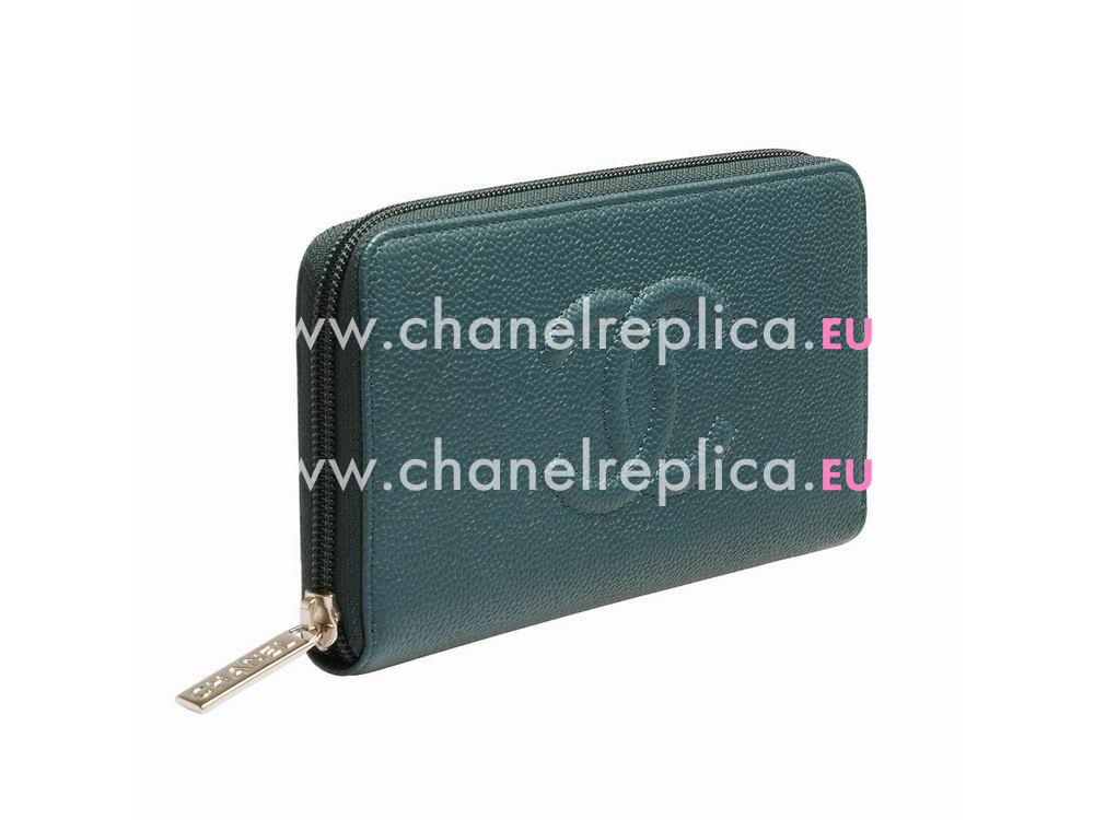 Chanel Caviar Leather CC Logo Wallet In Blue A56352