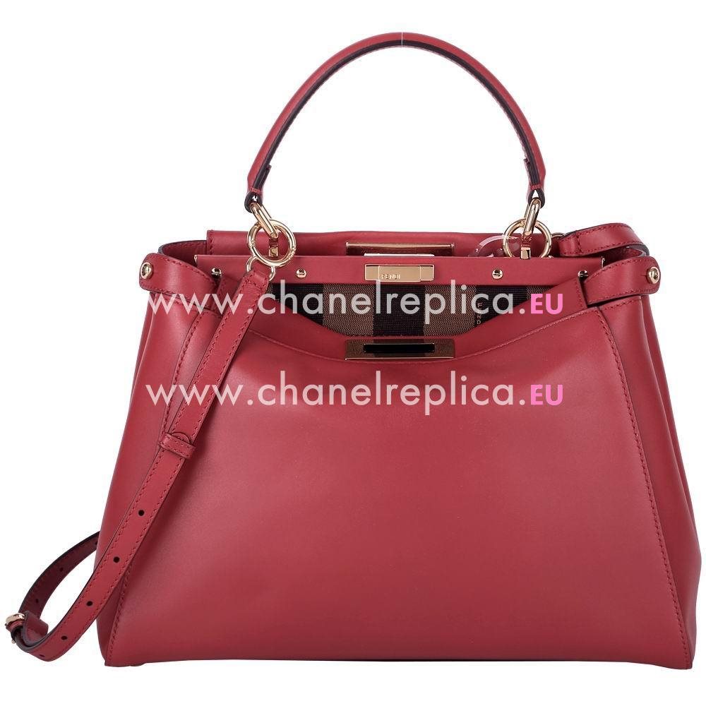 Fendi Classic Regular Peekaboo Calfskin Handle/Shoulder Bag Red F6120715