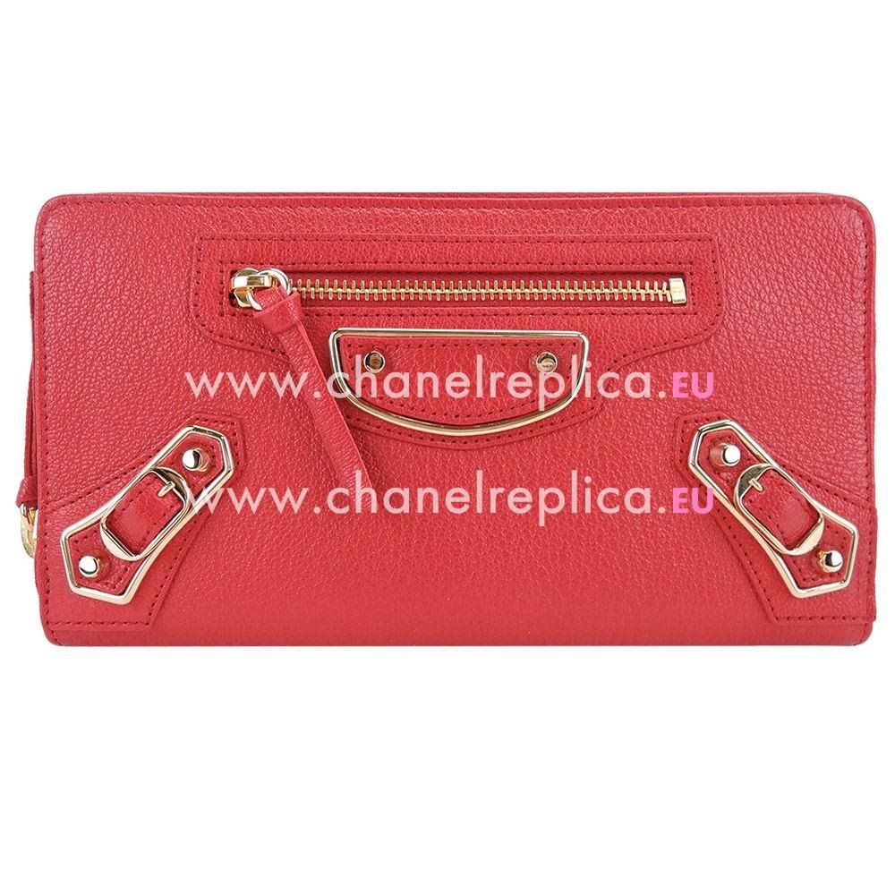 Balenciaga Metallic Edge Goatskin Gold Hardware Wallets Red B2055120