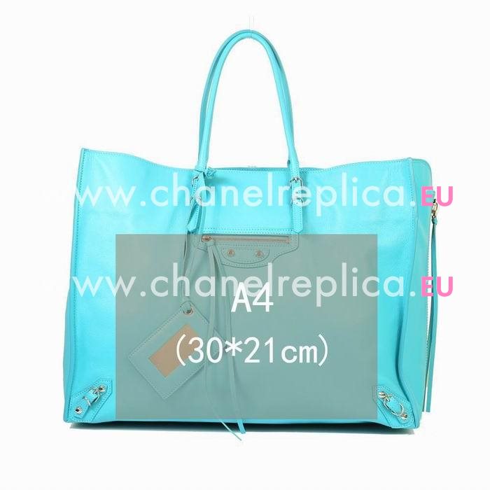 Balenciaga Papier Zipper Calfskin Hand Bag Sky Blue B6112211