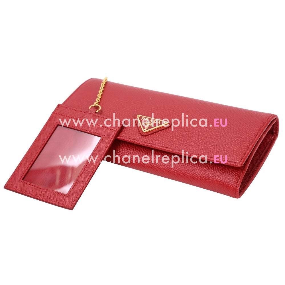 Prada Saffiano Triangle Logo Cowhide Wallet In Red PR61018016