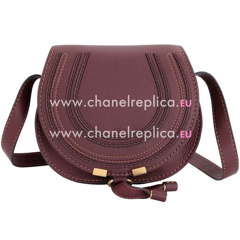 CHLOE Marcie Calfskin Saddle Bag Dark Velvet Purple Red CL7040501