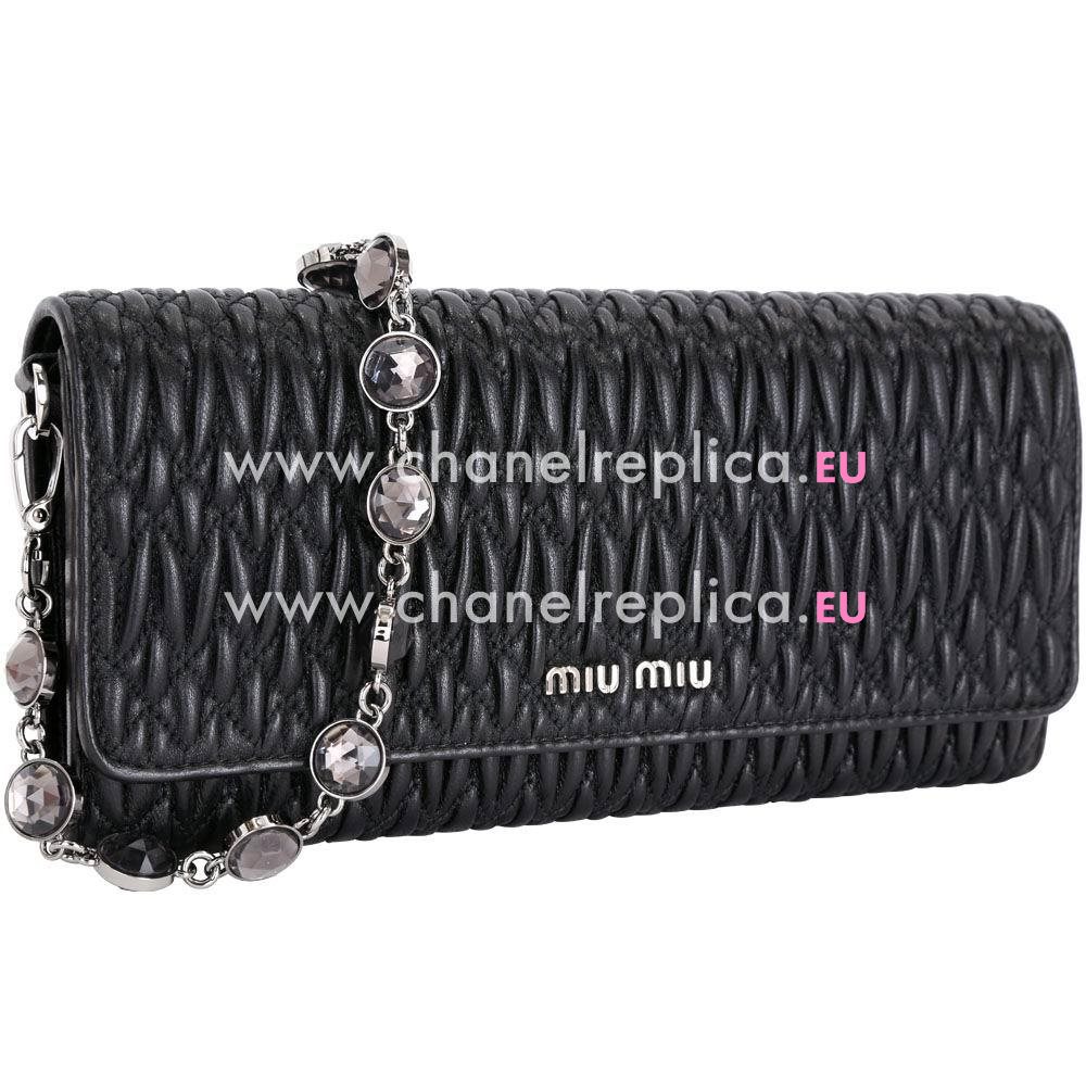 Miu Miu Cloquet Wrinkle Crystal Chain Shoulder Dinner Bag In Black M7042602