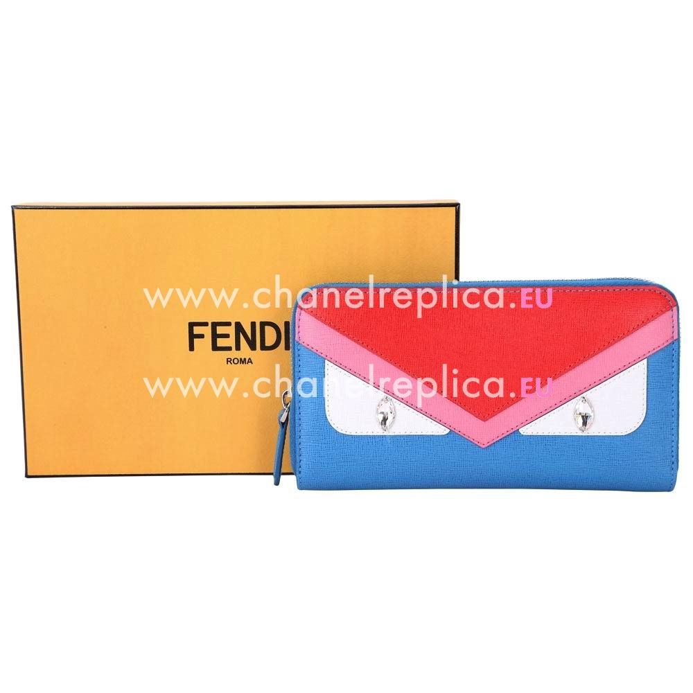 FENDI Monster Crayons Eye Cowhide Leather Wallets Blue F1548718