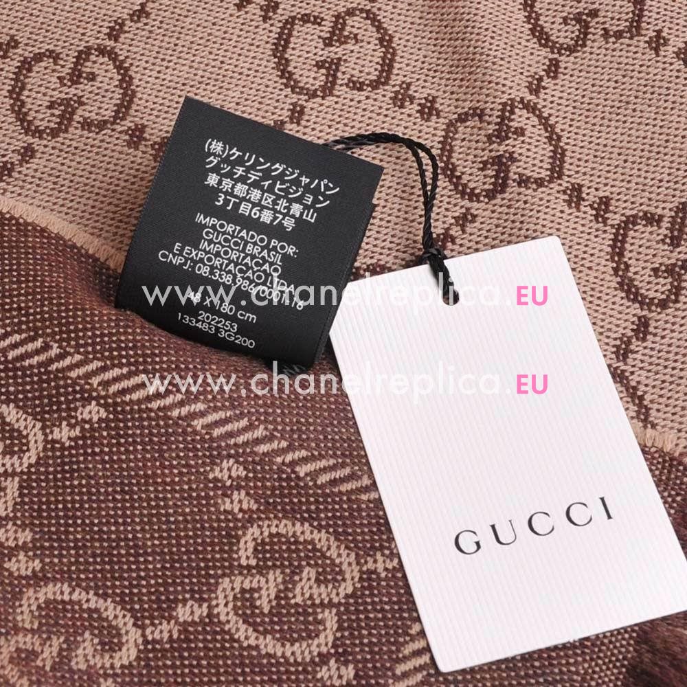 Gucci Sten Classic GG Logo Wool Scarf Khaki Coffee G7022204