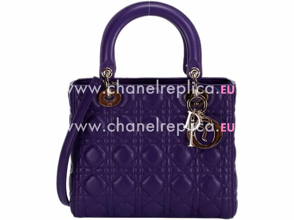 Dior Lady Dior Lambskin Leather Bag Purple D2899