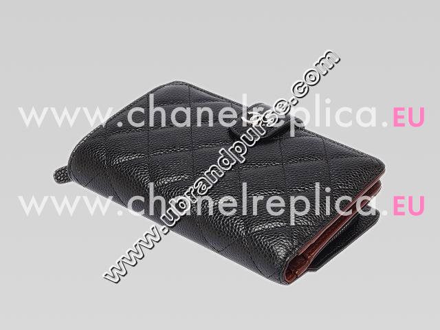 Chanel Caviar Silver Double CC Zipper Wallet Black A36039