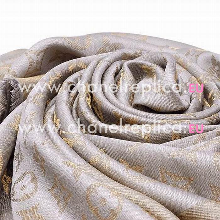 Louis Vuitton Classic Mongram Silk Wool Shawl Beige M74121