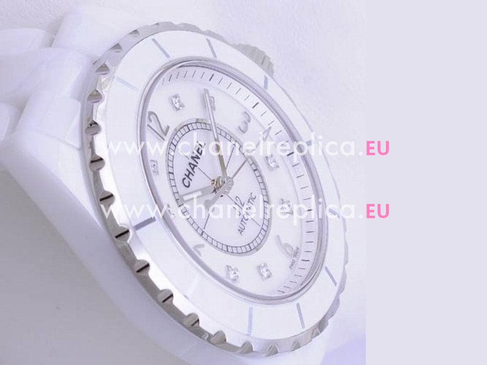 Chanel J12 White Ceramic 38mm Automatic MOP Diamond Dial Watch H2423