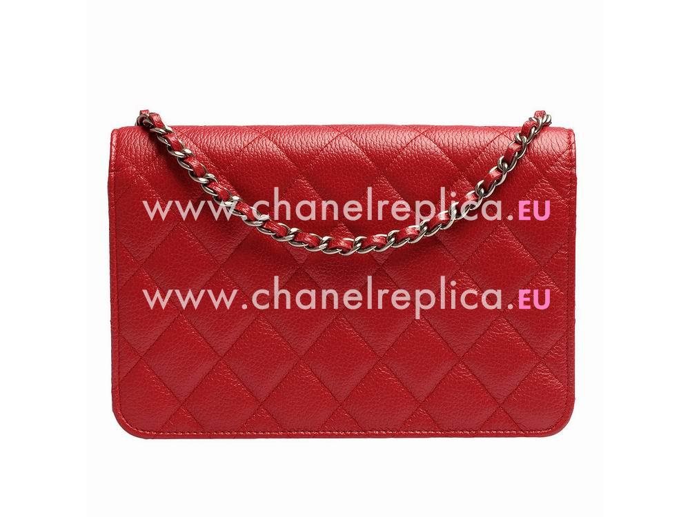 Chanel Caviar CC Meadal Woc Bag Anti-Silver Red A69367