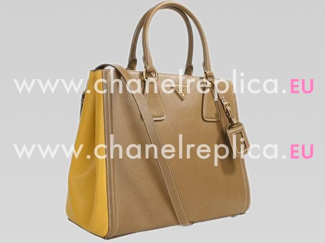 Prada Lux Saffiano Double Color Shopping Bag caramel PR45056