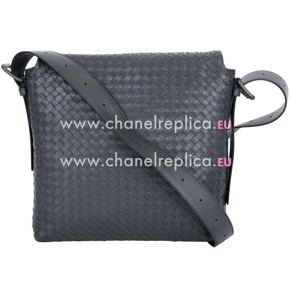 Bottega Veneta Intrecciato Calfskin Woven Shouldbag Dark Gray B6110506