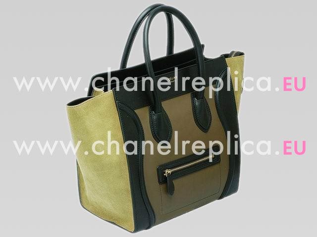 Celine Calfskin&Chamois Luggage Mini Bag Black&sienna 136908CBY
