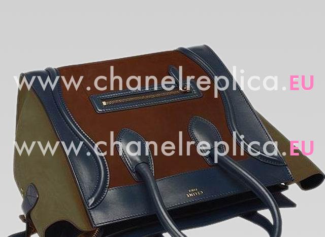 Celine Calfskin Nano Luggage Blue/Coffee/Blackish Green CE44765