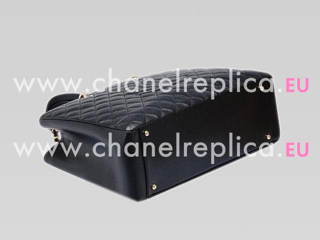 CHANEL Caviar Large Grand Shopper Tote Bag Black(Gold) A58728