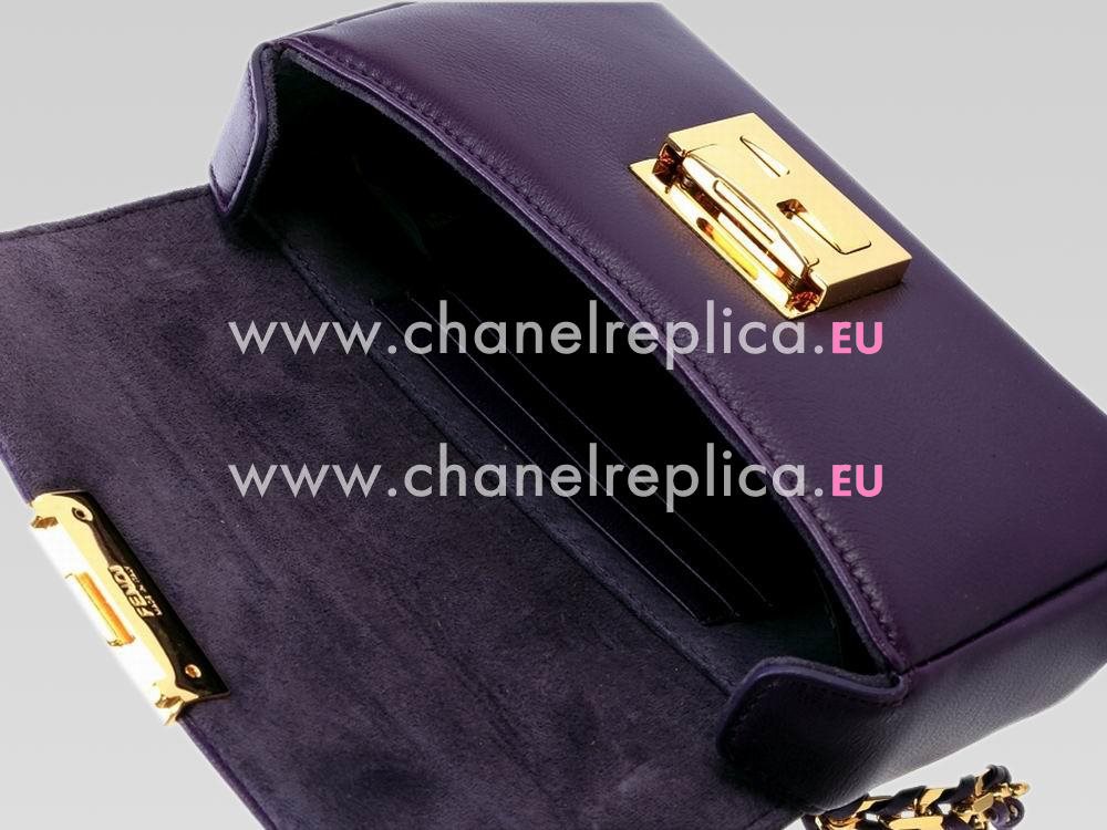 FENDI Baguette Lambskin Mini Chain Dinner Bag Purple F472739