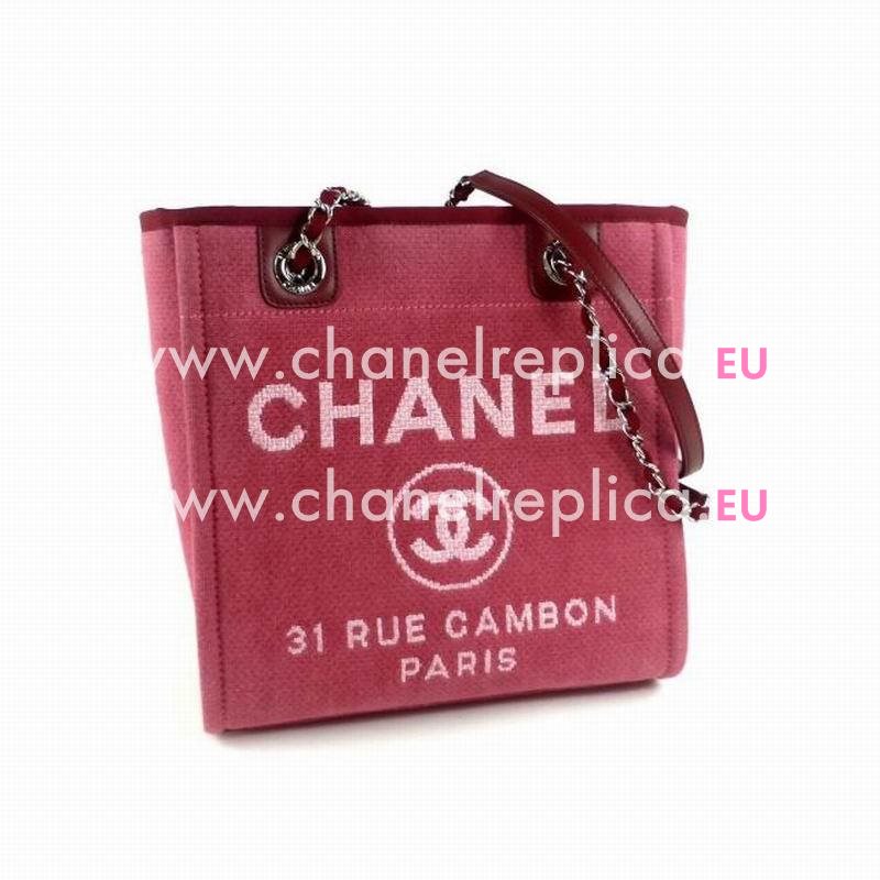 Chanel Cherry Red Denim Canvas Silver Toile Bag A66939
