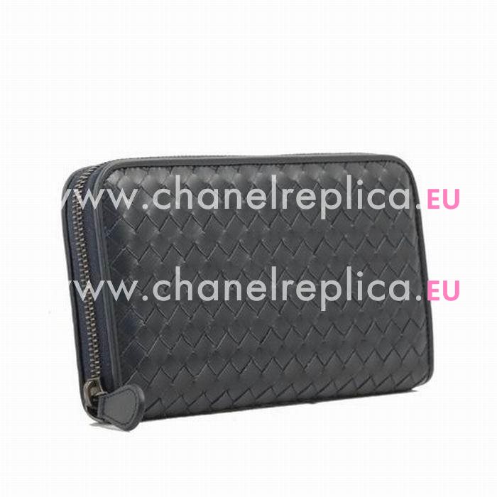 Bottega Veneta Classic Weave Zipper Nappa Wallet In Deep Blue B6110711