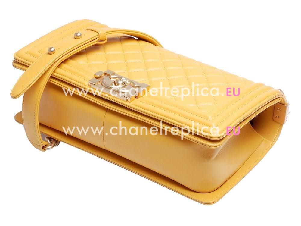 Chanel Yellow Lambskin Medium Boy Bag Gold Chain A67086T