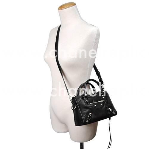 Balenciaga Mini City Silvery Button Calfskin Bag Black B7050711