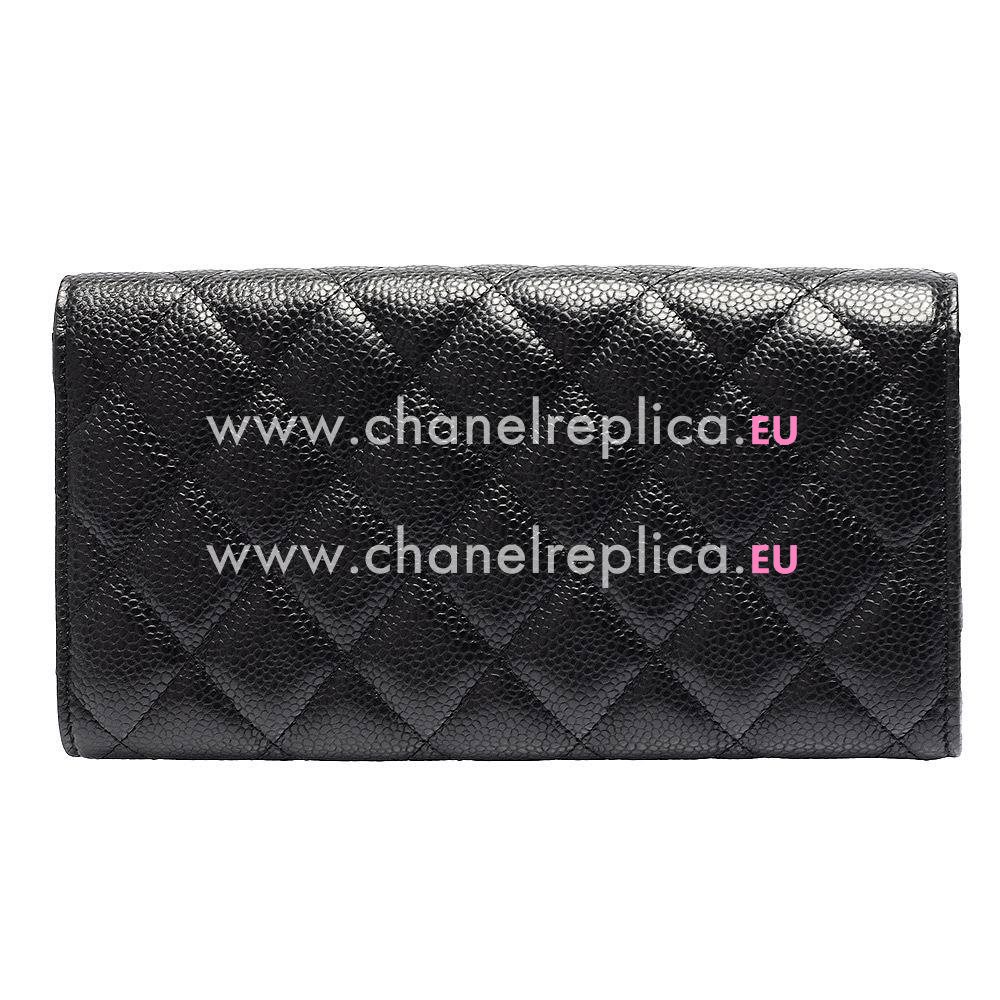 Chanel Caviar Gold CC Snapper Zipper Wallet Black A965986