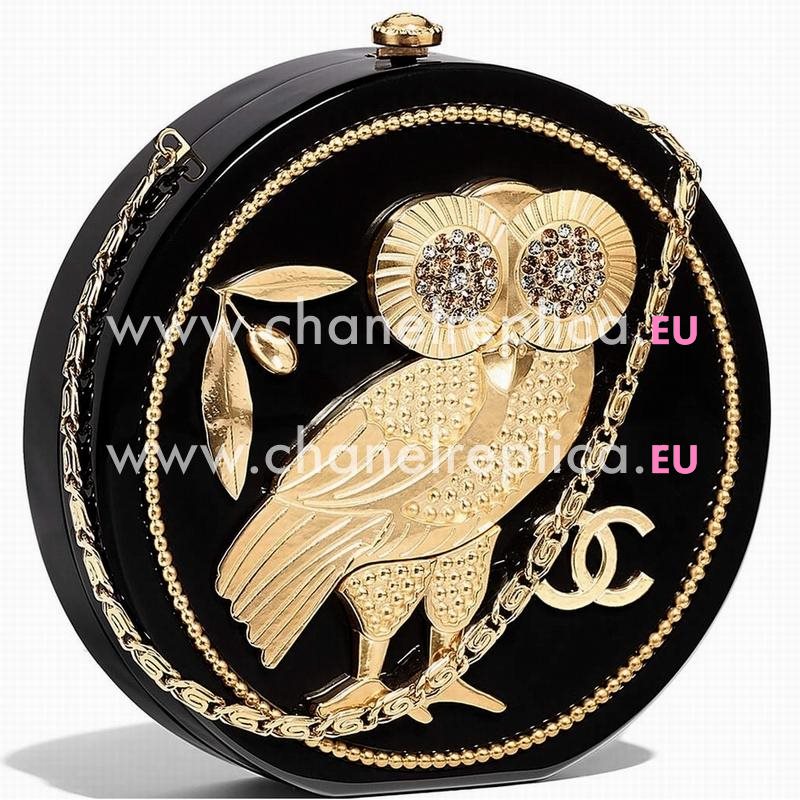 CHANEL Athens Owl Olive Branch Coin Evening Bag Black C7102301