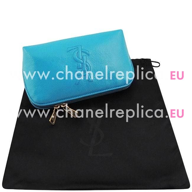 YSL Saint Laurent Vernis Calfskin Y cosmetic Bag In Blue YSL5199175