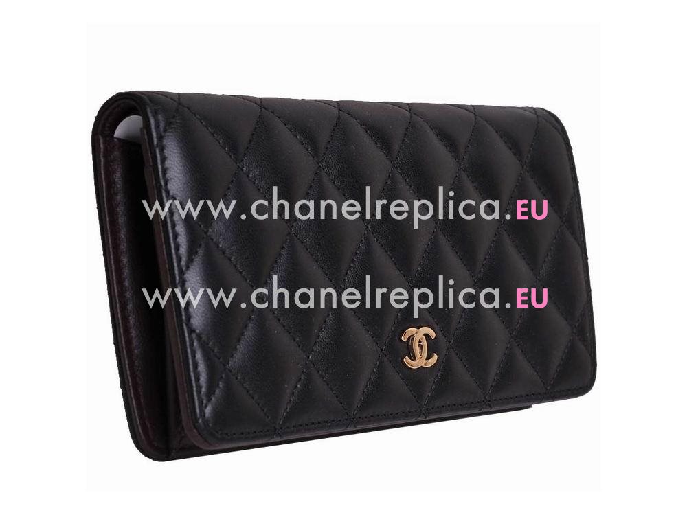 Chanel Classic CC Lambskin Long Wallet Black Gold A59961