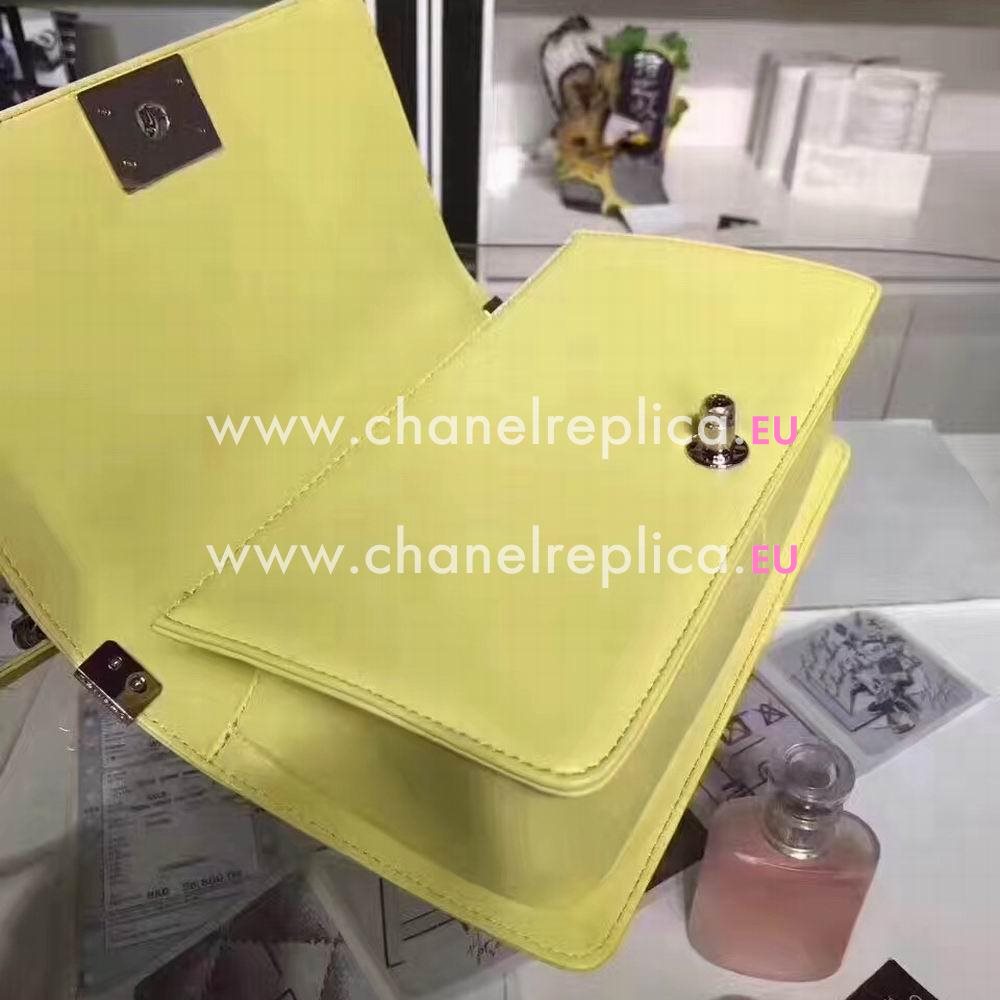 CHANEL Le Boy Colorful V Lines Silvery Hardware Sheepskin Bag in Yellow C7032301