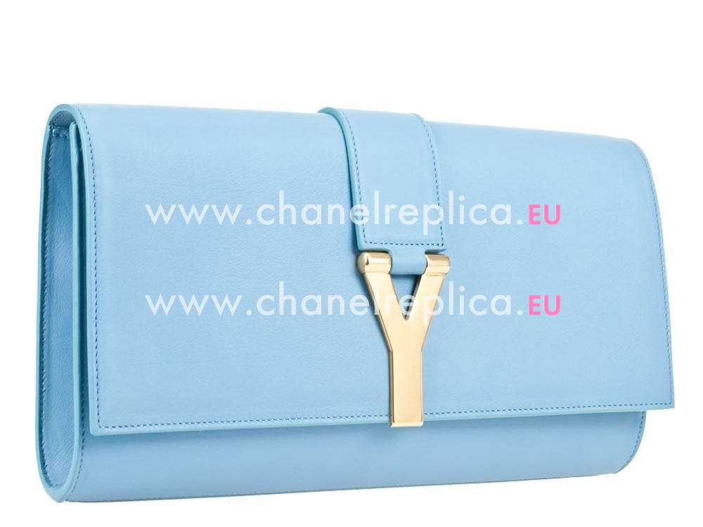 YSL Chye Leather Clutch Y Calfskin Small Bag In Light Blue YSL4889537