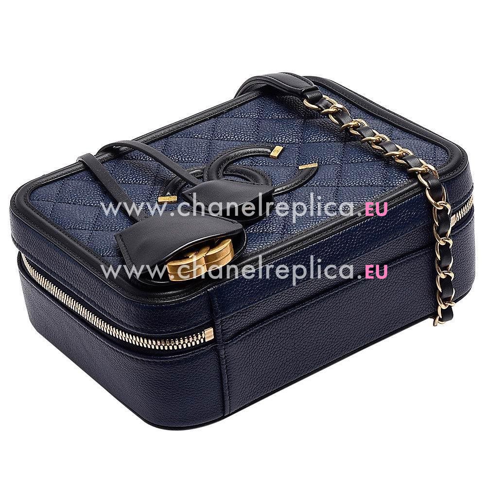 CHANEL Classic CC Logo Gabrielle Caviar Calfskin Vanity Case Blue Black C7042205