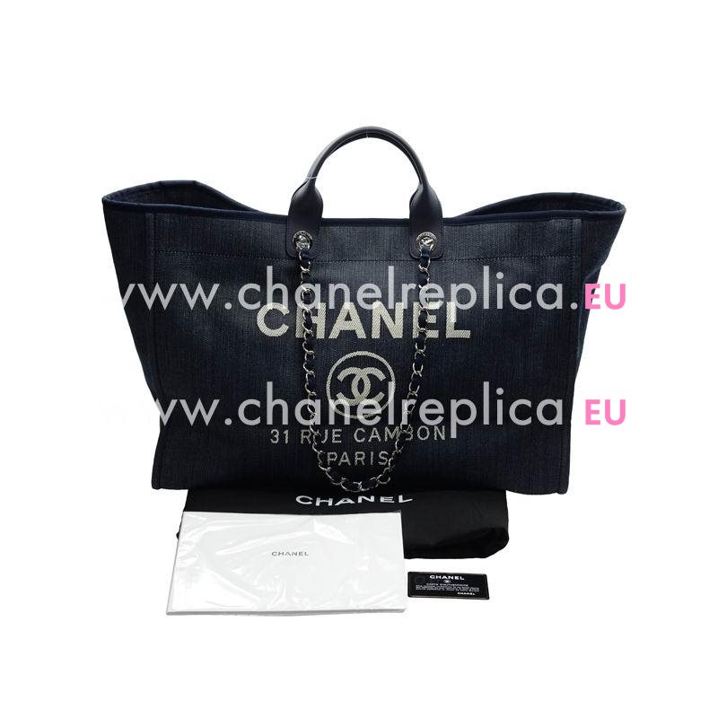 Chanel Woven Straw Raffia Large Deauville Grand Cabas Deep Blue A66942CBLUE