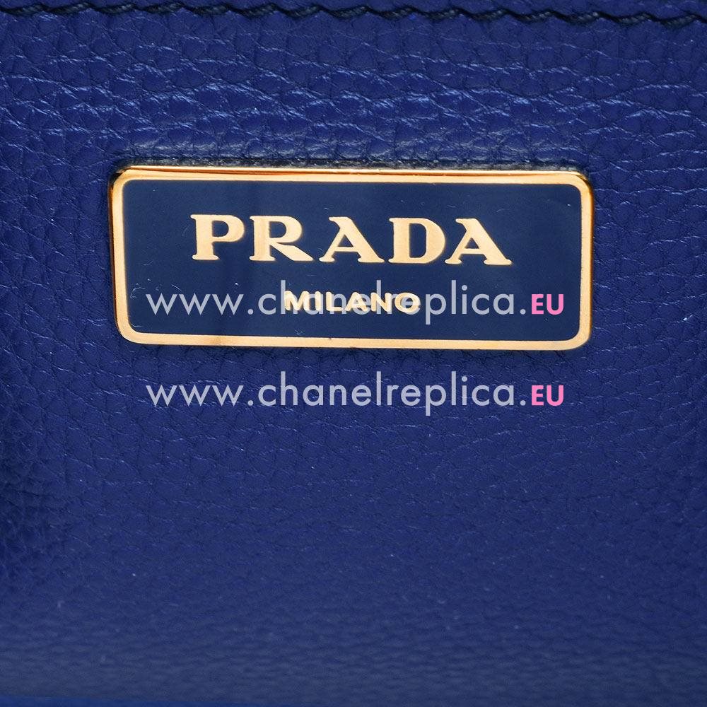 Prada Vitello Grain Triangle Logo Calfskin Should/handbag Deep Blue PR5371968