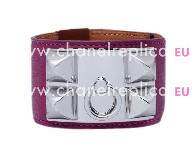Hermes Goat Skin Collier De Chien Rivets of Metal Bracelet Purple&Silver HE08522