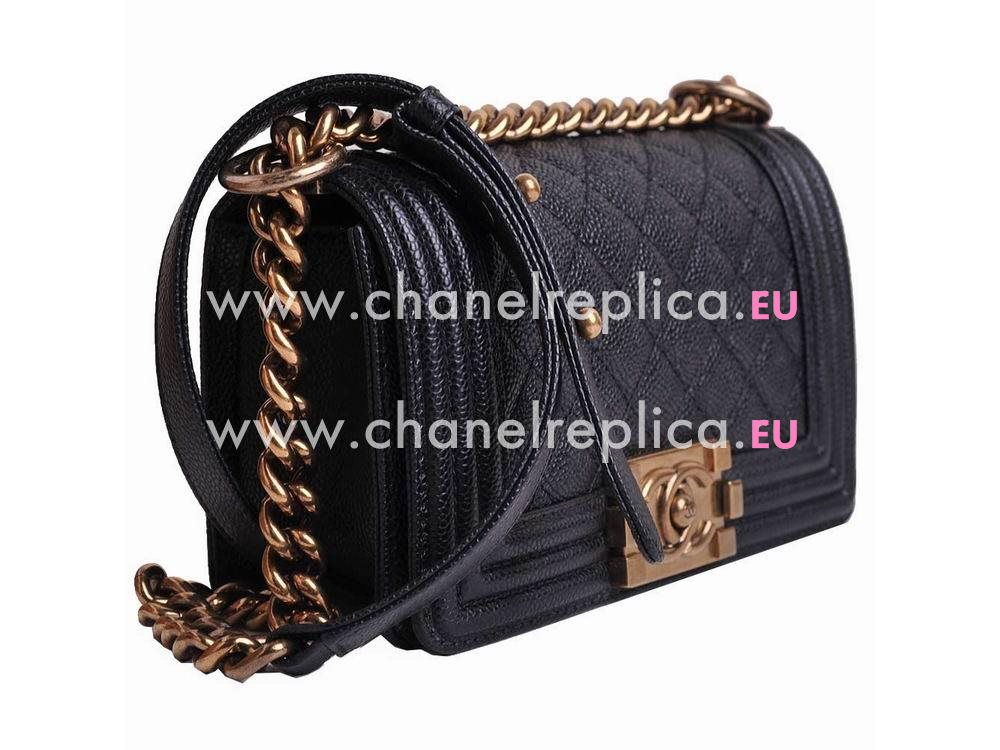 Chanel Caviar Antique-Silver Chain Boy Mini Bag Black A67085