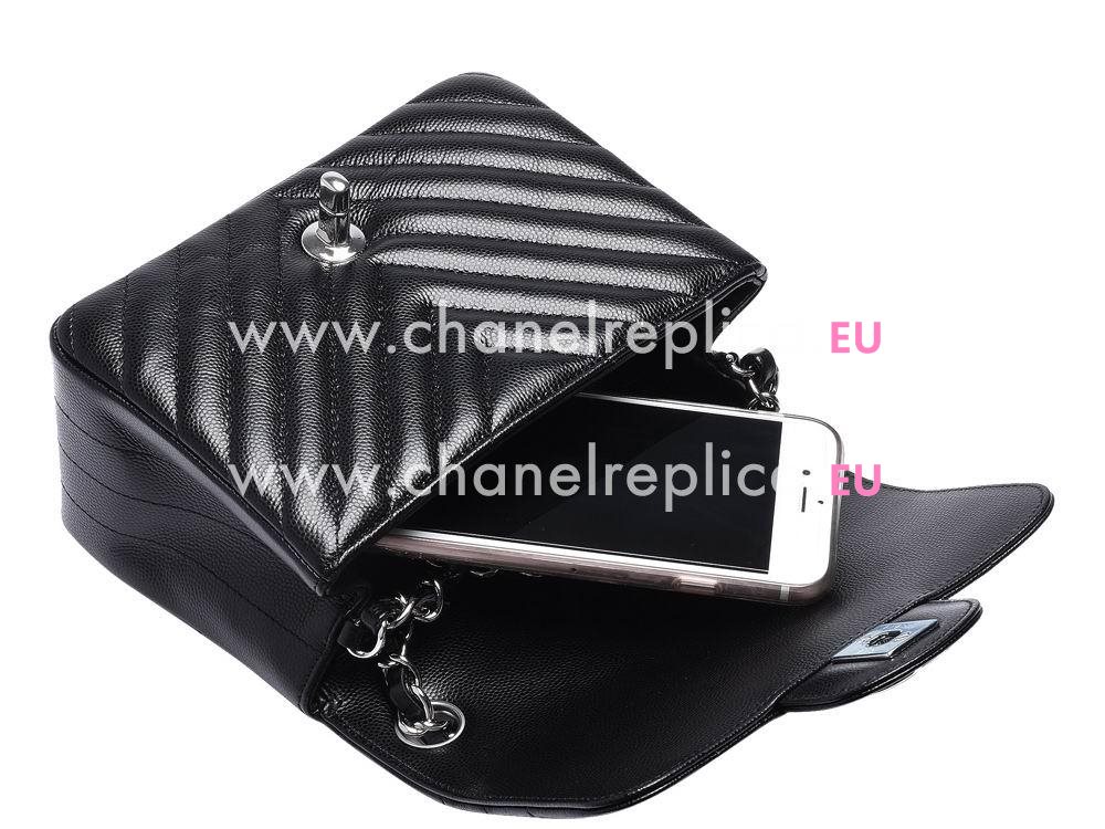 Chanel Caviar Chevron Mini Coco Silver Chain Black A35200BS