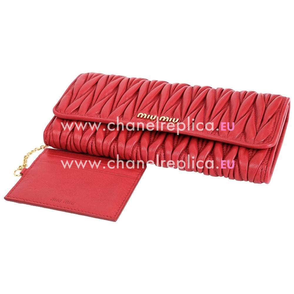 Miu Miu Matelasse Nappa Wrinkle Wallet In Red M6122907