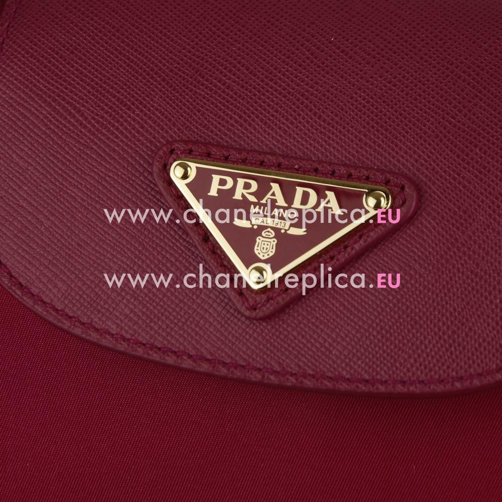 Prada Small Tessuto Triangle Logo Plate Nylon Bag Peach Red PRBN7919