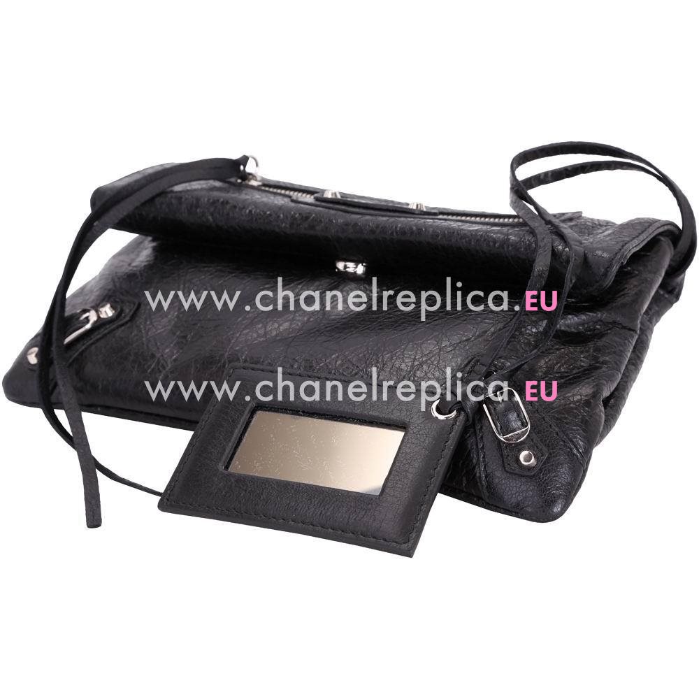 Balenciaga Classic Envelope Silvery Button Sheepskin Bag Black B7050701