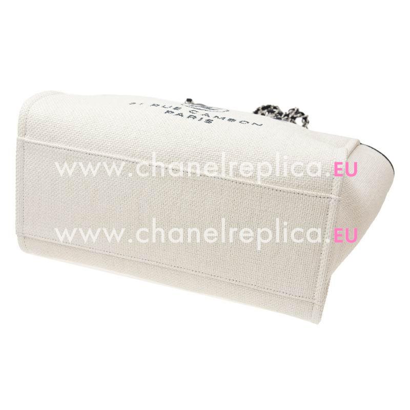 Chanel Deauville Double CC LOGO Denim Canvas Calfskin Silver Chain Bag A66941CLWB