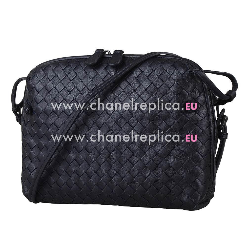 Bottega Veneta Classic Nappa Leather Woven Zipper Shoulder Bag Deep Blue BV7051011