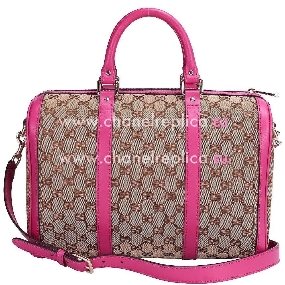 Gucci Vintage Web Peach Red Cowhide GG Fabric Boston Bag G505527